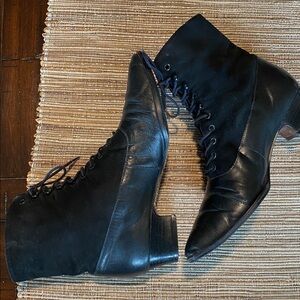 Leather Vintage Witch Costume Halloween Gothic Victorian  Pilgrim Lace-up Bootie
